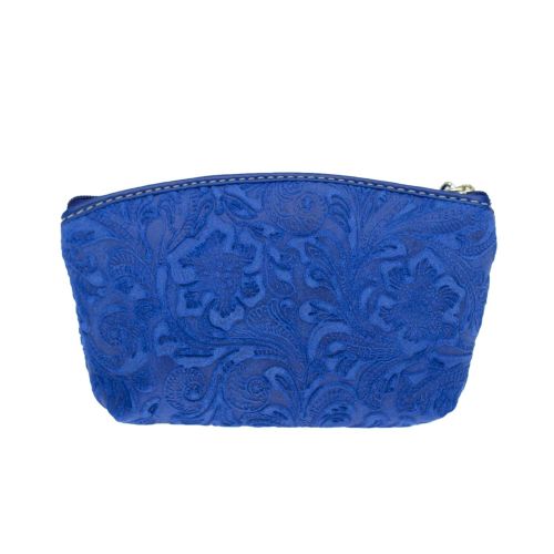  Bottega Fiorentina Italian Made Blue Floral Embossed Leather Cosmetic Case