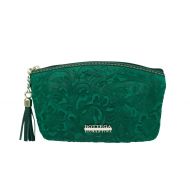 Bottega Fiorentina Italian Made Green Floral Embossed Leather Cosmetic Case