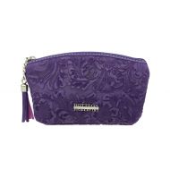 Bottega Fiorentina Italian Made Purple Floral Embossed Leather Cosmetic Case