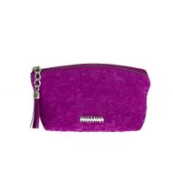 Bottega Fiorentina Italian Made Magenta Floral Embossed Leather Cosmetic Case