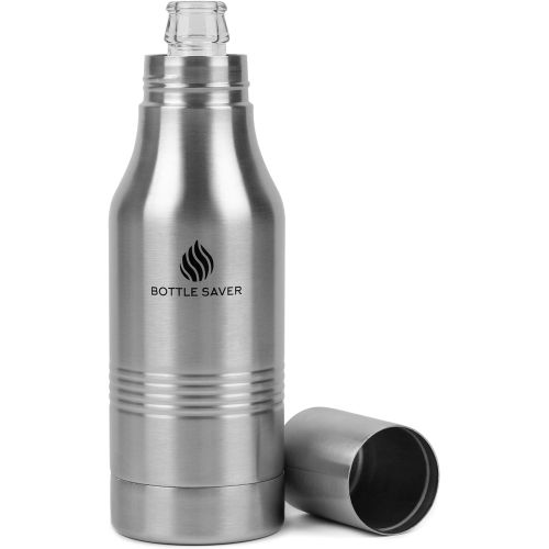  Bottle Saver Bottle Cooler, Stainless Steel Vacuum Insulated Bottle Coozie, For 12oz Glass Beer and Soda Bottles, Bottle Opener & Carrier Included, Dishwasher Safe