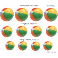 Bottles N Bags 12 Beach Balls Variety Pack Size | 4 of Each in 3 Sizes | Bigger 20 Ball ● Big 16 Ball ● Regular 12 | Dozen Rainbow Inflatable Pool Toys (12, 16, 20)