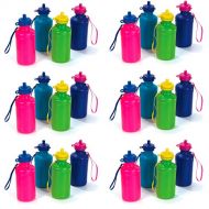 Bottles N Bags 12 Neon Water Sports Bottles for Bikes & kids| Bulk Pack, 7.5 inches, Wrist Strap | Awesome Summer Beach Accessory | Holds 18 Ounces of Drinks to Keep Kids Hydrated (12 Pack): Spor