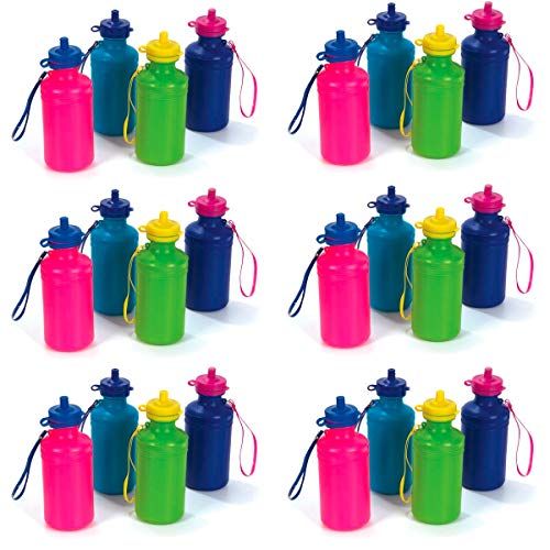  Bottles N Bags 12 Neon Water Sports Bottles for Bikes & kids| Bulk Pack, 7.5 inches, Wrist Strap | Awesome Summer Beach Accessory | Holds 18 Ounces of Drinks to Keep Kids Hydrated (12 Pack): Spor