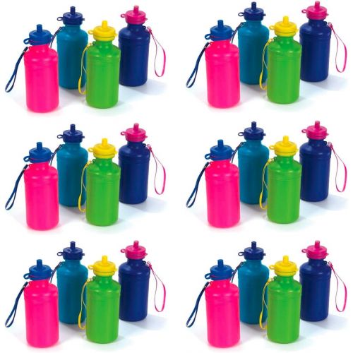  Bottles N Bags 12 Neon Water Sports Bottles for Bikes & kids| Bulk Pack, 7.5 inches, Wrist Strap | Awesome Summer Beach Accessory | Holds 18 Ounces of Drinks to Keep Kids Hydrated (12 Pack): Spor