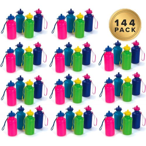  Bottles N Bags 144 Neon Water Sports Bottles for Bikes MEGA Bulk Pack, 7.5 inches, Wrist Strap Awesome Summer Beach Accessory Holds 18 Ounces of Drinks to Keep Kids Hydrated (144 Bottles)