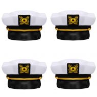 Bottles N Bags Nautical Captain White Sailor Hat (4 Pack) Captain’s Hats are A Great Family Cruise Accessory for Men, Women, Teens, Kids ● Black & White Yacht Hat Set for Parties