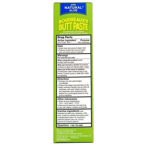  Boudreauxs Butt Paste Diaper Rash Ointment, With Natural Aloe, 4 Oz