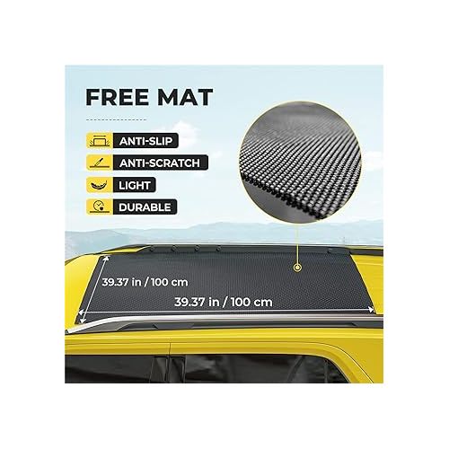  BougeRV Rooftop Cargo Carrier Bag with Anti-Slip Mat 15 Cubic Feet Waterproof Car Roof Bag Roof Top Cargo Luggage Storage Bag 1000D PVC, with 8 Reinforced Straps + Storage Bag for Cars with Racks