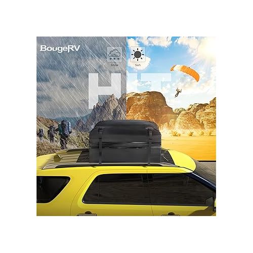  BougeRV Rooftop Cargo Carrier Bag with Anti-Slip Mat 15 Cubic Feet Waterproof Car Roof Bag Roof Top Cargo Luggage Storage Bag 1000D PVC, with 8 Reinforced Straps + Storage Bag for Cars with Racks