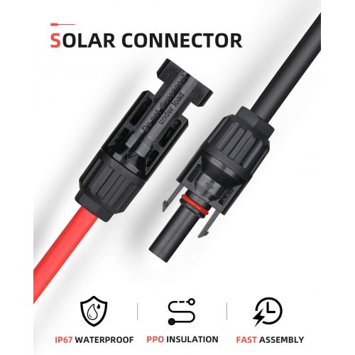  BougeRV 6 Feet 10AWG Solar Extension Cable with Female and Male Connector Solar Panel Adaptor Kit Tool (6FT Red + 6FT Black)