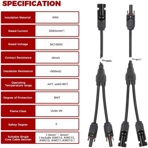  BougeRV Connectors Y Branch Parallel Adapter Cable Wire Plug Tool Kit for Solar Panel