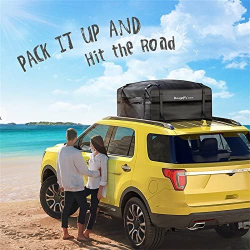  BougeRV Rooftop Cargo Carrier Bag with Anti-Slip Mat 15 Cubic Feet Waterproof Car Roof Bag Roof Top Cargo Luggage Storage Bag 1000D PVC, with 8 Reinforced Straps + Storage Bag for