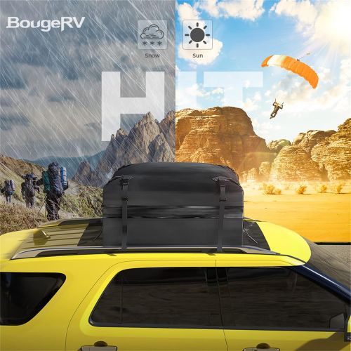  BougeRV Rooftop Cargo Carrier Bag with Anti-Slip Mat 15 Cubic Feet Waterproof Car Roof Bag Roof Top Cargo Luggage Storage Bag 1000D PVC, with 8 Reinforced Straps + Storage Bag for