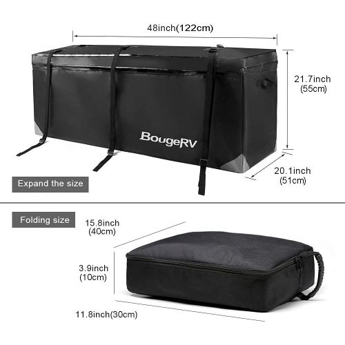  BougeRV Hitch Cargo Carrier Bag Waterproof/Rainproof Hitch Mount Cargo Bag for Car Truck SUV Vans Hitch Trays and Hitch Baskets (48 L x 20 W x 22 H)