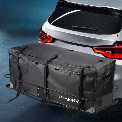  BougeRV Hitch Cargo Carrier Bag Waterproof/Rainproof Hitch Mount Cargo Bag for Car Truck SUV Vans Hitch Trays and Hitch Baskets (48 L x 20 W x 22 H)