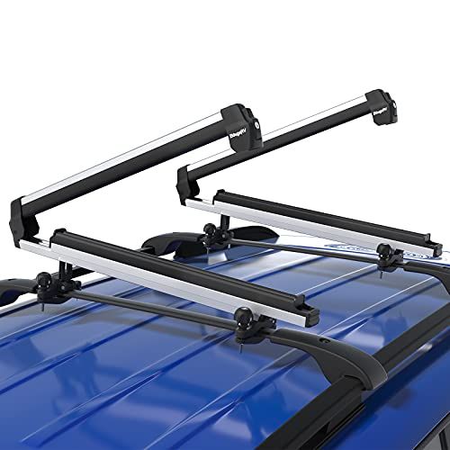  BougeRV Ski & Snowboard Racks 2.0 with Anti-Theft Lock, Extension with Sliding Feature, 28 Fits 6 Pairs Skis or 4 Snowboards, Universal Mounting System Fits for Square/ Round/ Aero