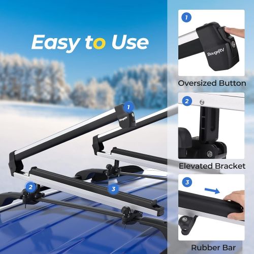  BougeRV Ski & Snowboard Racks 2.0 with Anti-Theft Lock, Extension with Sliding Feature, 28 Fits 6 Pairs Skis or 4 Snowboards, Universal Mounting System Fits for Square/ Round/ Aero