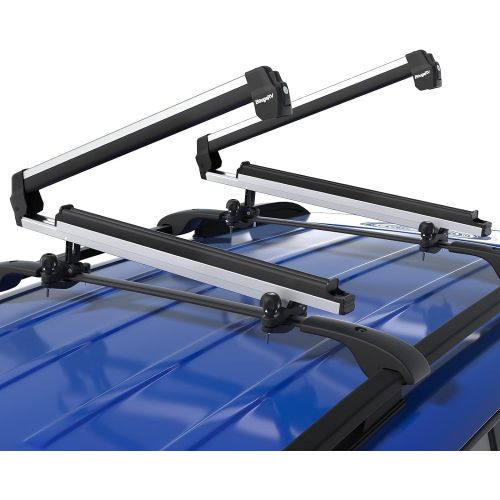  BougeRV Car Roof Rack Cross Bars for Universal Anti-Theft Cross Bar Roof Rack 47 + Ski & Snowboard Car Racks Anti-Theft Sliding-Out Feature Fits 6 Pairs Skis or 4 Snowboards
