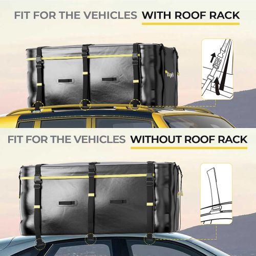  BougeRV 20 Cubic Feet Rooftop Cargo Carrier Bag with Anti-Slip Mat Waterproof Car Roof Soft-Shell Bag Cargo Luggage Storage Bag for Cars with or Without Side Rails for Camping, Ski