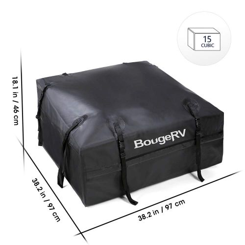  BougeRV Roof Top Cargo Carrier Bag Waterproof Car Roof Bag Rooftop Cargo Luggage Bag Travel Storage Box for Jeep Car Truck SUV (15 Cubic Feet)