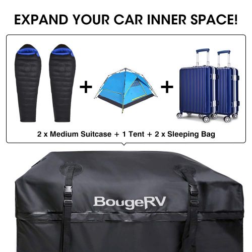  BougeRV Roof Top Cargo Carrier Bag Waterproof Car Roof Bag Rooftop Cargo Luggage Bag Travel Storage Box for Jeep Car Truck SUV (15 Cubic Feet)