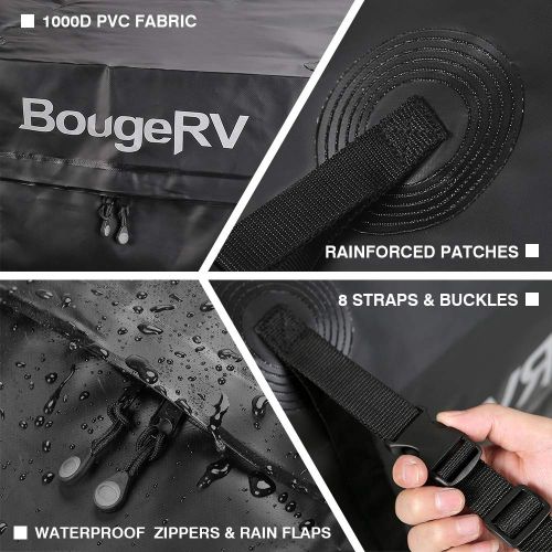  BougeRV Roof Top Cargo Carrier Bag Waterproof Car Roof Bag Rooftop Cargo Luggage Bag Travel Storage Box for Jeep Car Truck SUV (15 Cubic Feet)