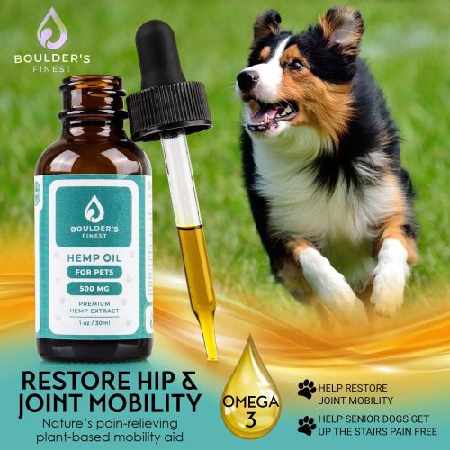  Boulders Finest Hemp Oil for Dogs & Cats - 500MG - Anxiety Relief for Dogs & Cats - 100% Pet Hemp Seed Oil - Supports Hip and Joint Health - Grown & Made in USA - Natural Pain Reli