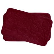 Bounce Comfort Stencil Floral 2 Piece Memory Foam Bath Mat Set, 17 by 24, Barn Red