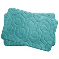 Bounce Comfort Hexagon Extra Thick Premium Plush 2 Piece Memory Foam Bath Mat Set with BounceComfort Technology, 17 x 24 Turquoise