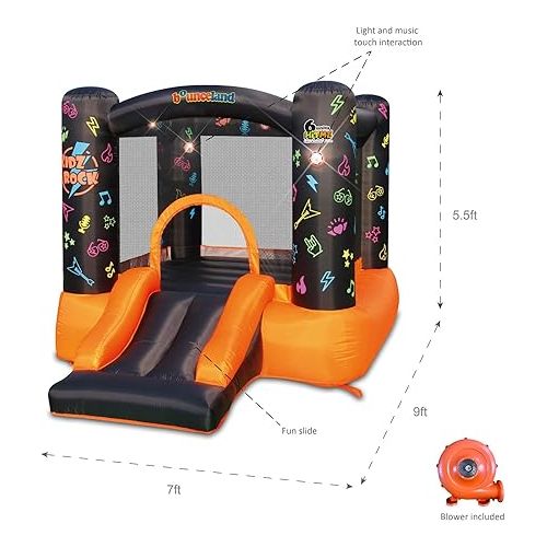  Kidz Rock Bounce House with Lights and Sound interaction inflatable bouncer, 9 ft L x 7 ft W x 5.5 ft H, Music and Lights for Kids Play, Blower Included, Netted for Safety, Fun for Kids