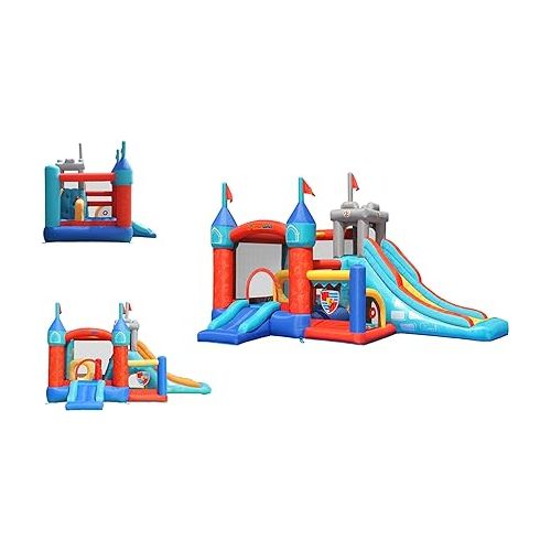  Bounceland Medieval Bounce Castle Bounce House with Slide & Ball Pit, Basketball Hoop and Ball Toss Game Included, Long Fun Slide, Obstacle Courts, Comes with UL Certified Blower Fun Party