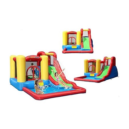  Bounceland Jump and Splash Adventure Bounce House or Water Slide All in one, Large Pool, Fun Bouncing Area with Basketball Hoop, Long Slide with Climbing Wall, UL Certified Blower Included