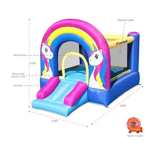  Bounceland Rainbow Unicorn Bounce House with Slide, 9.8 ft L x 6.8 ft W x 6.5 ft H inflated Size, UL Certified Blower Included, inflates in Less Than a Minute, Outdoor and Indoor use