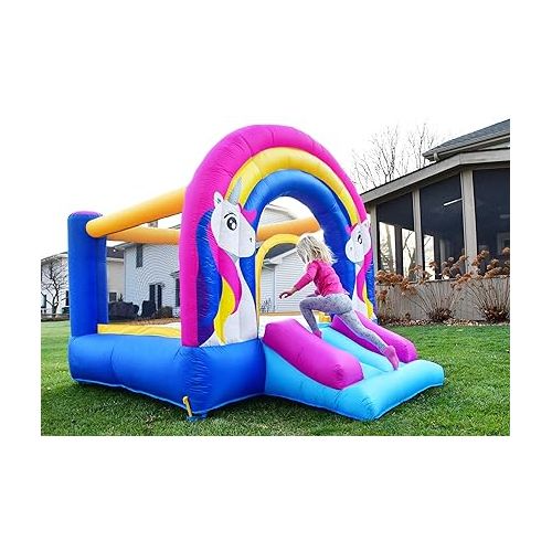  Bounceland Rainbow Unicorn Bounce House with Slide, 9.8 ft L x 6.8 ft W x 6.5 ft H inflated Size, UL Certified Blower Included, inflates in Less Than a Minute, Outdoor and Indoor use