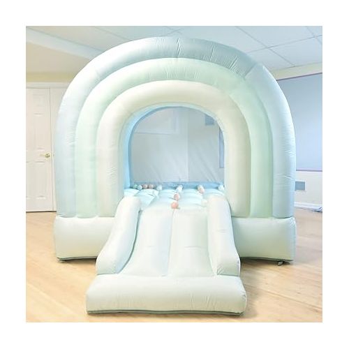  Bounceland Daydreamer Mist Bounce House [No Blower], Pastel Bouncer with Slide, 8.9 ft L x 7.2 ft W x 6.7 ft H, Basketball Hoop, 30 Pastel Plastic Balls, Trendy Bouncer for Kids