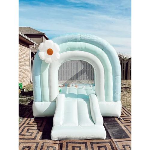  Bounceland Daydreamer Mist Bounce House [No Blower], Pastel Bouncer with Slide, 8.9 ft L x 7.2 ft W x 6.7 ft H, Basketball Hoop, 30 Pastel Plastic Balls, Trendy Bouncer for Kids