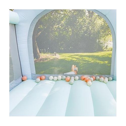  Bounceland Daydreamer Mist Bounce House [No Blower], Pastel Bouncer with Slide, 8.9 ft L x 7.2 ft W x 6.7 ft H, Basketball Hoop, 30 Pastel Plastic Balls, Trendy Bouncer for Kids