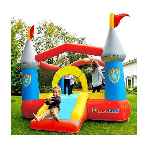  Bounceland Bounce House Castle with Basketball Hoop Inflatable Bouncer, Fun Slide, Safe Entrance Opening, UL Certified Strong Blower Included, 12 ft x 9 ft x 7 ft H