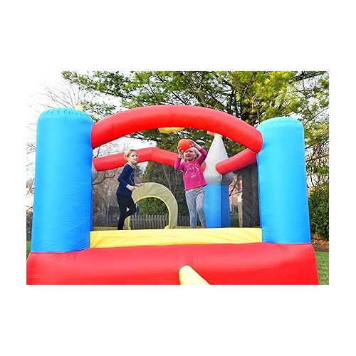  Bounceland Bounce House Castle with Basketball Hoop Inflatable Bouncer, Fun Slide, Safe Entrance Opening, UL Certified Strong Blower Included, 12 ft x 9 ft x 7 ft H