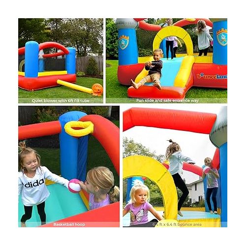  Bounceland Bounce House Castle with Basketball Hoop Inflatable Bouncer, Fun Slide, Safe Entrance Opening, UL Certified Strong Blower Included, 12 ft x 9 ft x 7 ft H