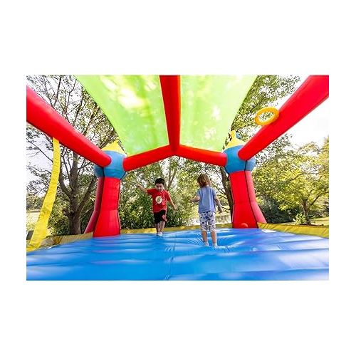  Bounceland Inflatable Party Castle Bounce House Bouncer [No Blower], 16 ft L x 13 ft W x 10.3 ft H, Basketball Hoop, Removable Sun Roof, Fun Slide and Bounce Area, Castle Theme for Kids