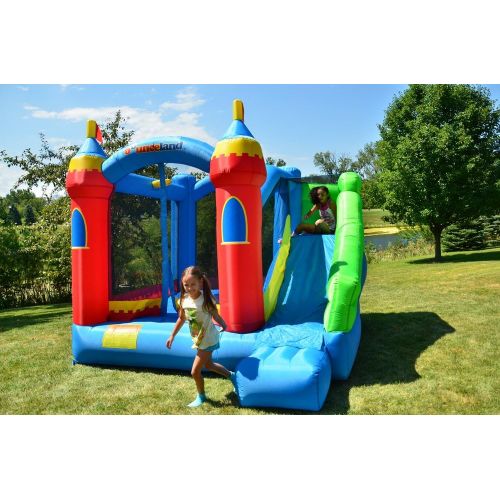  Bounceland Royal Palace Inflatable Bounce House, with Long Slide, Large Bouncing Area, Basketball Hoop and Sun Roof, 13 ft x 12 ft x 9 ft H, UL Strong Certified Blower, Castle Kids