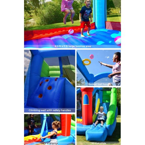  Bounceland Royal Palace Inflatable Bounce House, with Long Slide, Large Bouncing Area, Basketball Hoop and Sun Roof, 13 ft x 12 ft x 9 ft H, UL Strong Certified Blower, Castle Kids