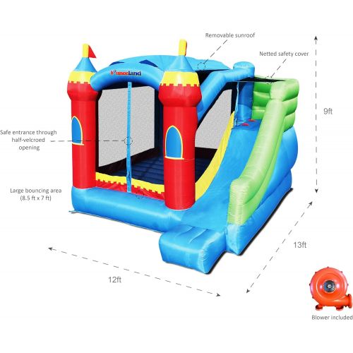  Bounceland Royal Palace Inflatable Bounce House, with Long Slide, Large Bouncing Area, Basketball Hoop and Sun Roof, 13 ft x 12 ft x 9 ft H, UL Strong Certified Blower, Castle Kids