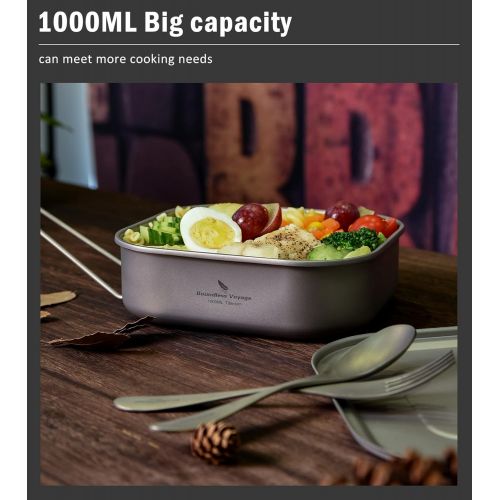  Boundless Voyage Outdoor Titanium Lunch Box Bowl Pan with Lid Folding Handle Camping Bushcraft Cookware US Military Mess Kit 1000ml Ti2084C