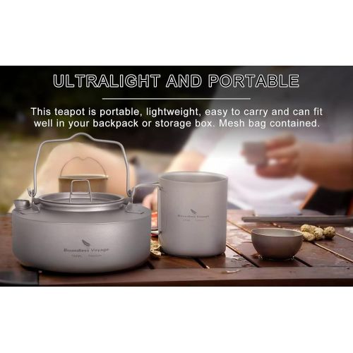  Boundless Voyage 700ml Titanium Kettle with Folding Handle Ultralight Portable Teapot for Outdoor Camping Coffee Maker A-Ti3100D