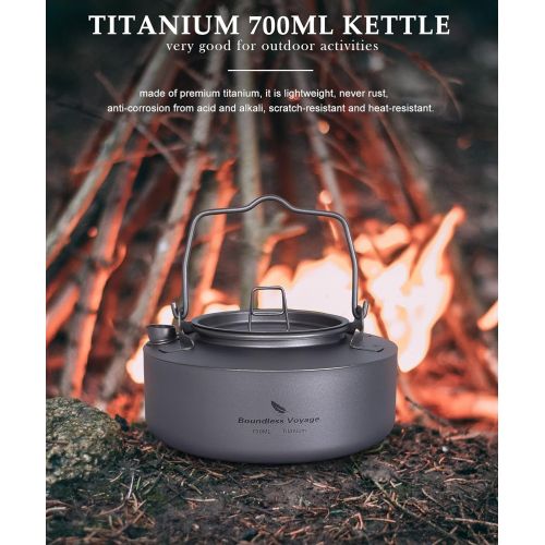  Boundless Voyage 700ml Titanium Kettle with Folding Handle Ultralight Portable Teapot for Outdoor Camping Coffee Maker A-Ti3100D