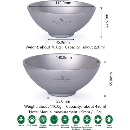  Boundless Voyage 220ML/450ML Titanium Double Wall Food Bowl for Adult Children Ultrlight Portable Bowl Outdoor Camping Tableware