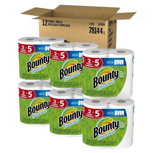 Bounty Quick-Size Paper Towels, White, Family Rolls, 12 Count (Equal to 30 Regular Rolls)